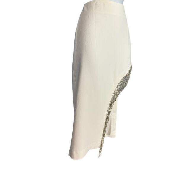 NBD White Rhinestone Fringe Midi Skirt SMALL Side Slit Western Revolve $178 NEW - Picture 6 of 10
